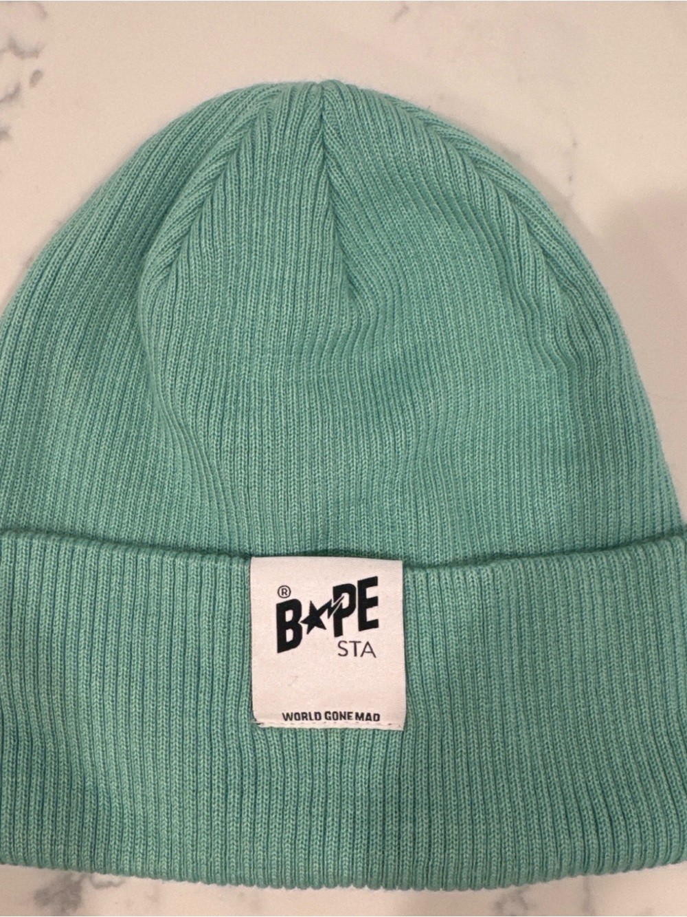 Bape Mint Green Rib Knit Beanie with BAPE STA Patch